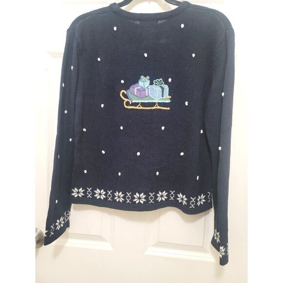 Vintage Christopher & Banks Hand Embroidery Holiday Snowman Sweater Snowflake Pa - Picture 3 of 13